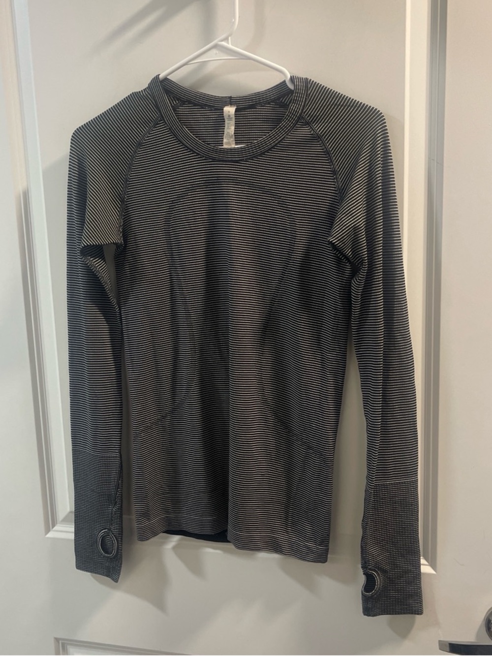 lululemon Swiftly Tech athletica Black & White Striped Long Sleeve Top